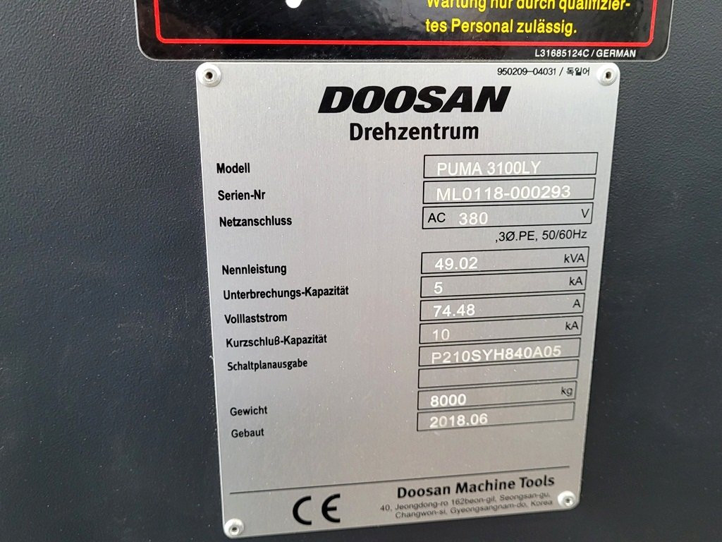 Horizontālais virpošanas apstrādes centrs Doosan PUMA 3100LY